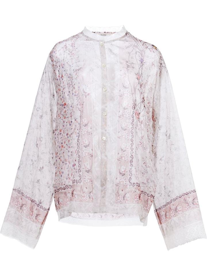 Etro Floral Print Sheer Shirt, Women's, Size: 42, White, Silk