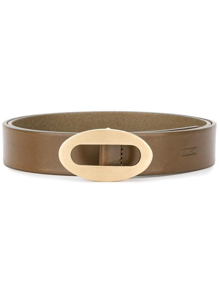 Closed Oval Buckle Belt, Women's, Size: 85, Green, Leather
