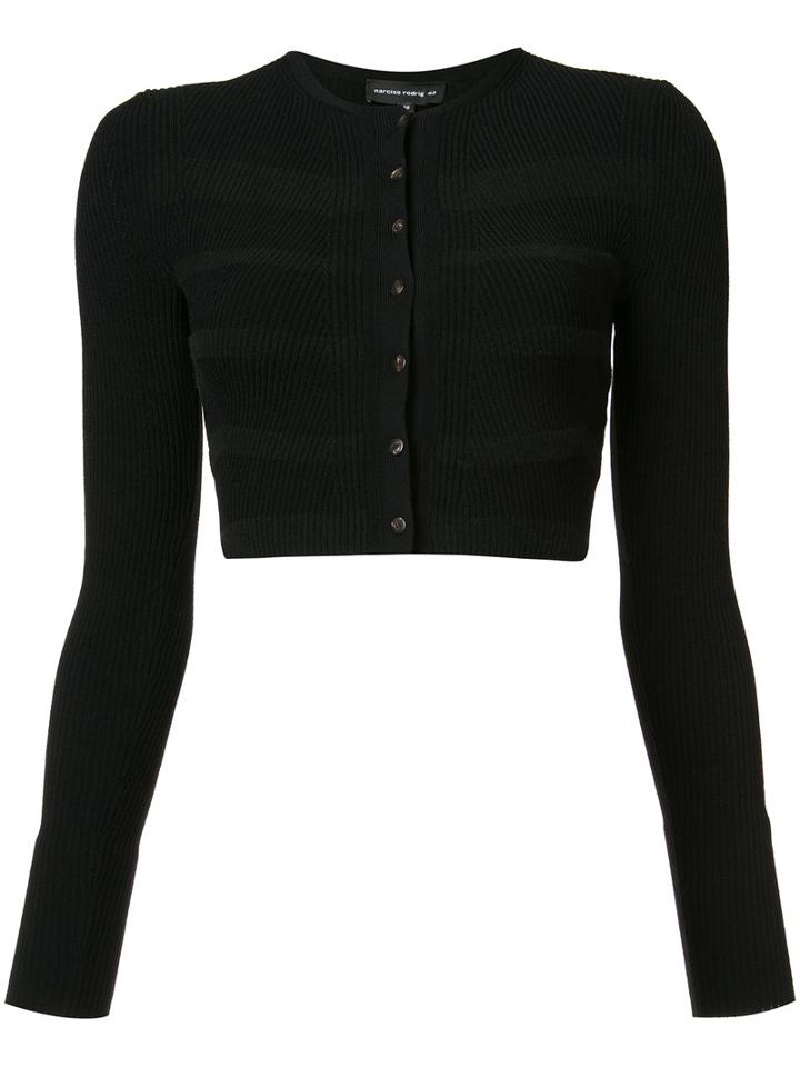 Narciso Rodriguez Cropped Striped Accent Cardigan, Women's, Size: 40, Black, Viscose/polyester/wool/spandex/elastane