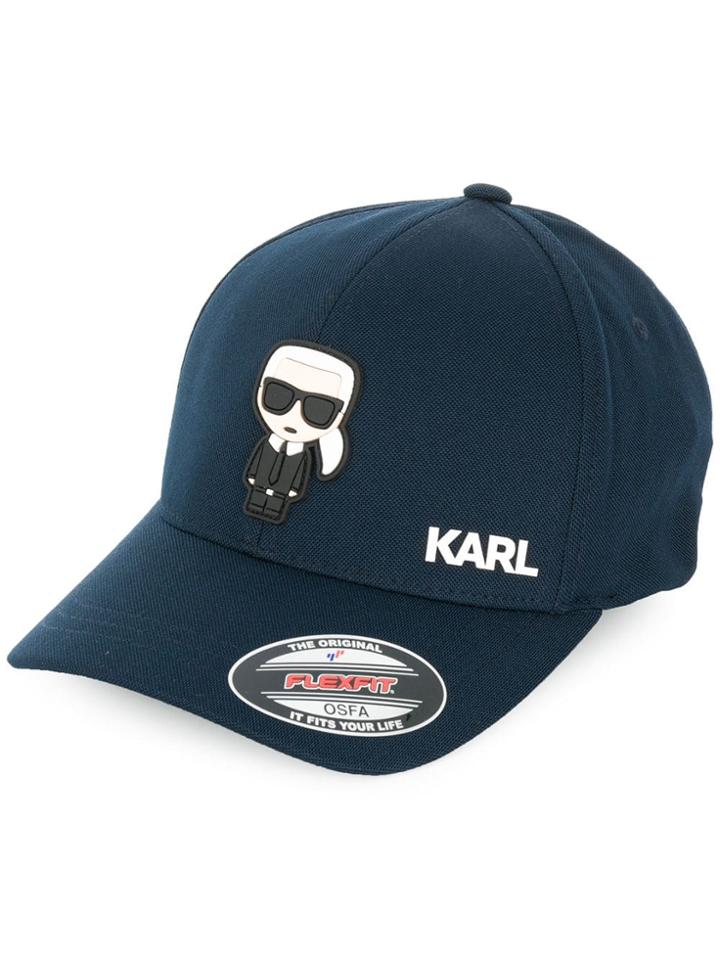 Karl Lagerfeld Ikonik Rubber Badge Baseball Cap - Blue
