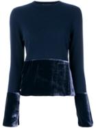 Cashmere In Love Cashmere Jumper With Velvet Panels - Blue