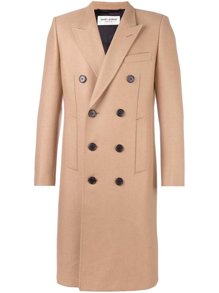 Saint Laurent Double-breasted Tube Coat, Men's, Size: 52, Nude/neutrals, Cotton/polyamide/cupro/camel Hair