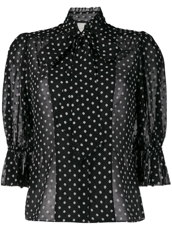 Alexis Short Puffed Sleeve Polka Dot Blouse - Black