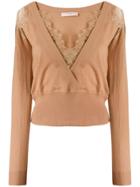Twin-set V Neck Knit Sweater - Nude & Neutrals