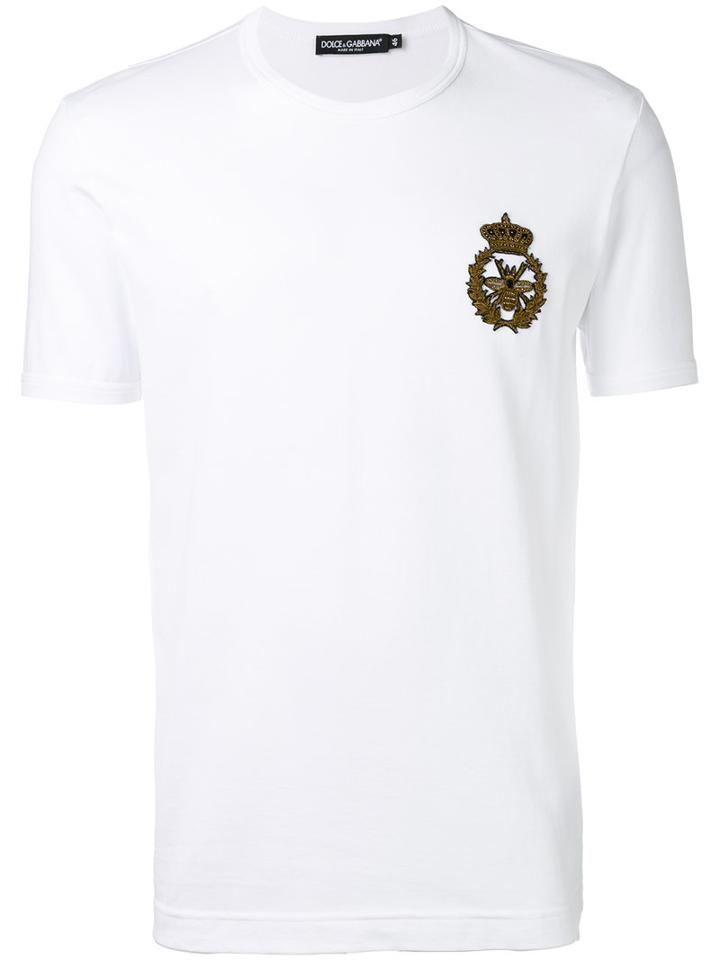 Dolce & Gabbana Bee & Crown Patch T-shirt, Men's, Size: 46, White, Cotton/brass/viscose/silk