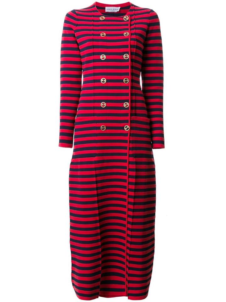 Sonia Rykiel Striped Long Coat, Women's, Size: Medium, Red, Polyester/cashmere/virgin Wool