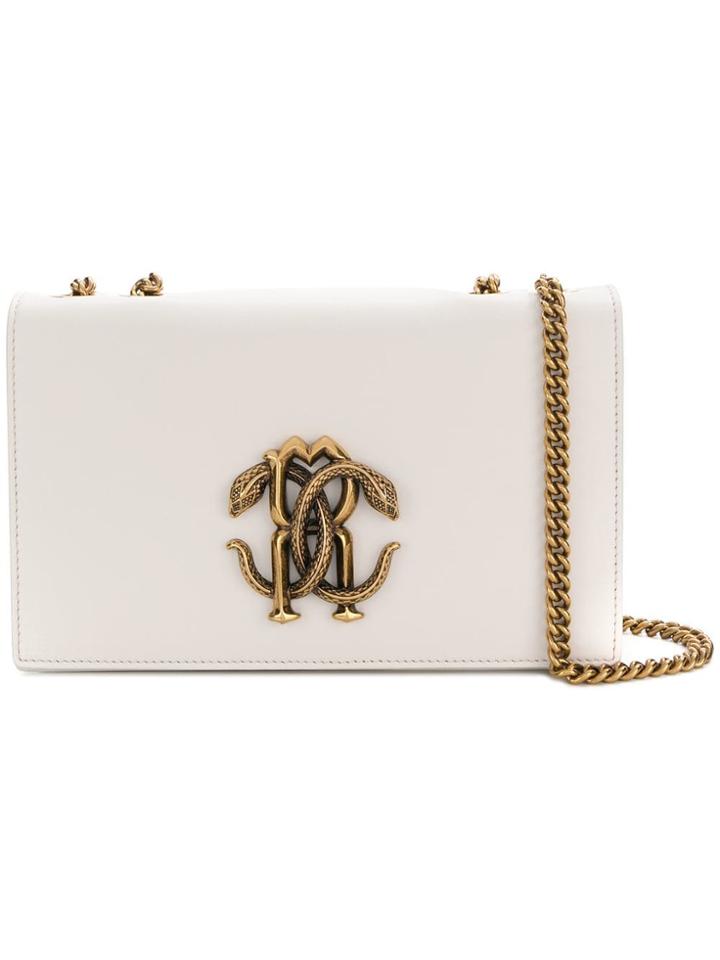 Roberto Cavalli Snake Buckle Shoulder Bag - White