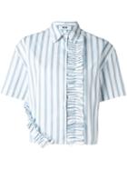 Msgm Striped Shortsleeved Shirt, Women's, Size: 40, Blue, Cotton