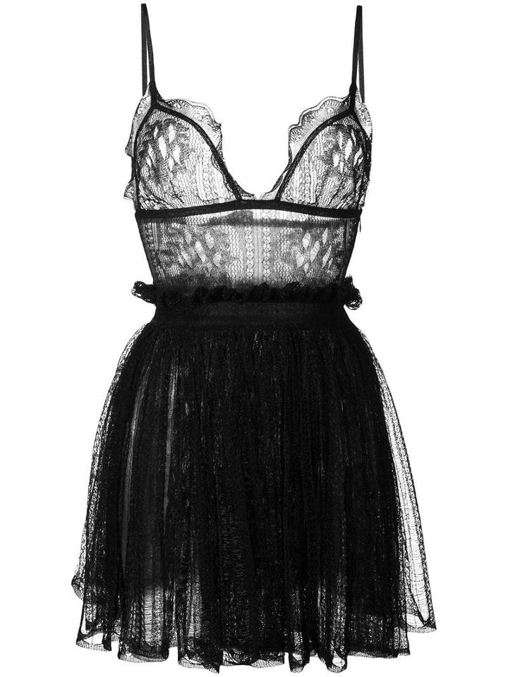 Alexander Mcqueen Plunging Lace Mini Dress, Women's, Size: Xs, Black, Silk/metallic Fibre