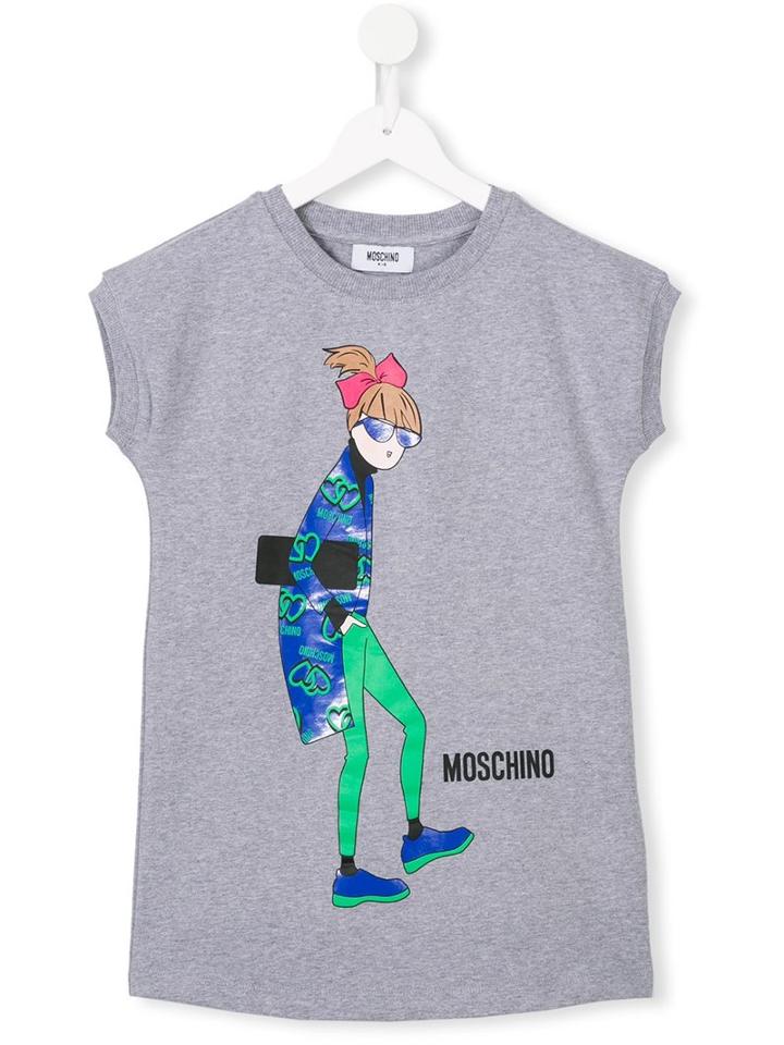Moschino Kids Girl Print T-shirt Dress, Size: 12 Yrs, Grey