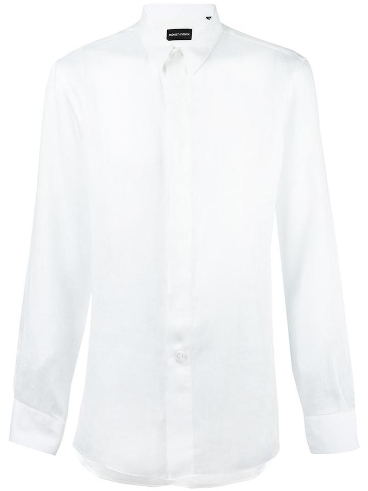 Emporio Armani Classic Plain Shirt, Men's, Size: 39, White, Linen/flax