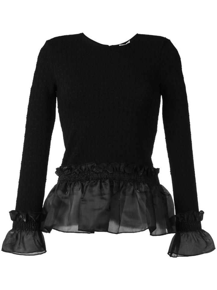 Opening Ceremony Ruffle Hem And Cuff Top, Women's, Size: Medium, Black, Viscose/polyester