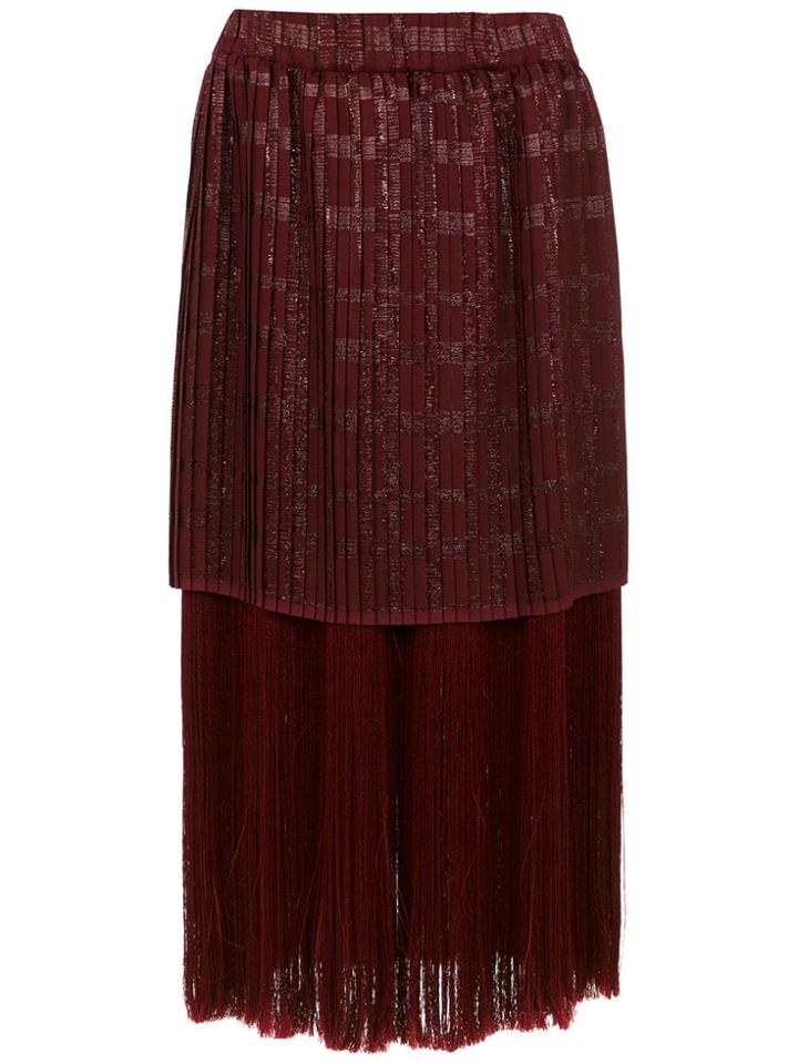 À La Garçonne Fringed Midi Skirt - Red