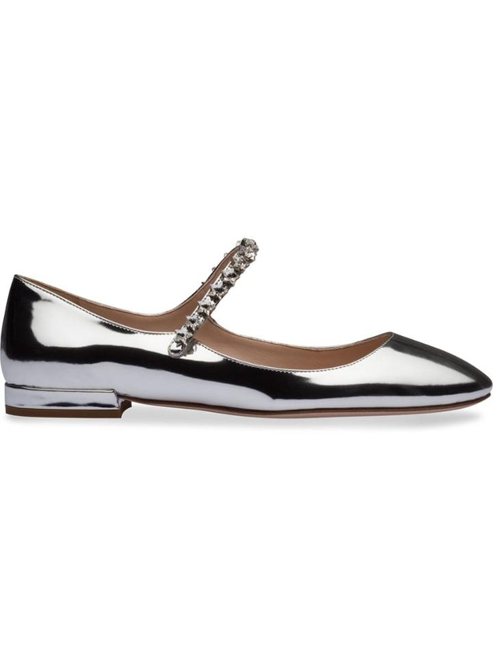 Miu Miu Metallic Ballerina Shoes - Silver