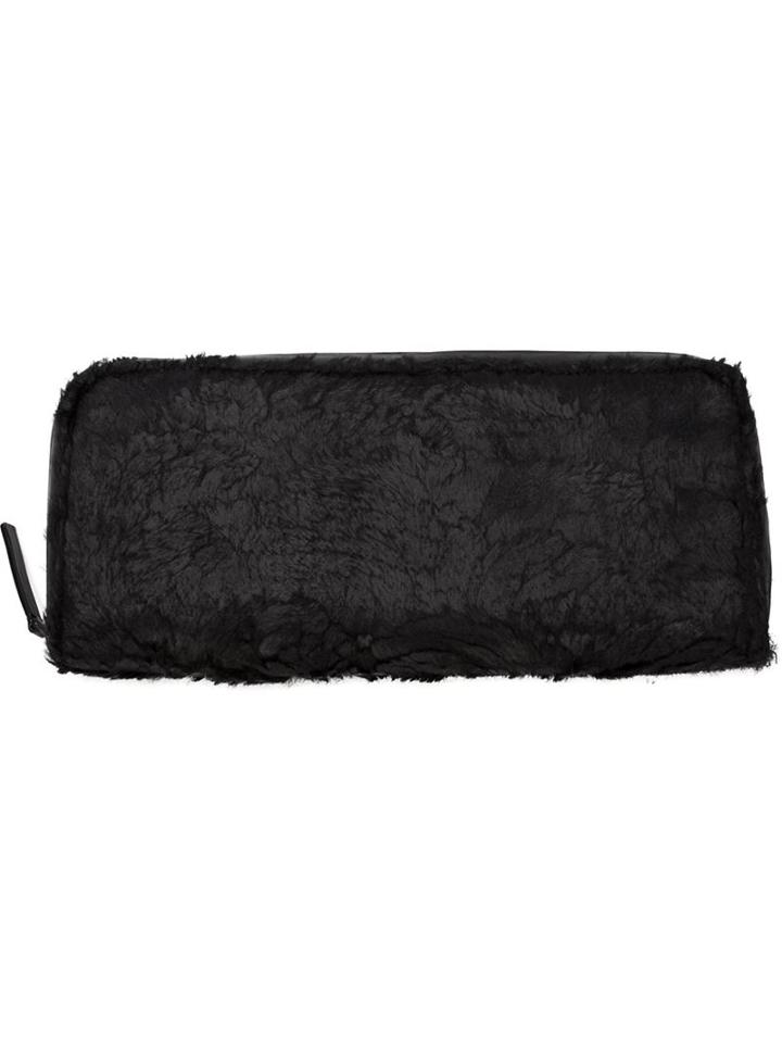 Ann Demeulemeester Fur Zipped Clutch, Women's, Black, Cotton/leather/rayon