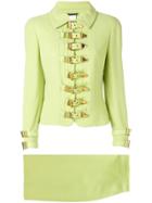 Versace Vintage Bondage Buckle Skirt Suit - Green