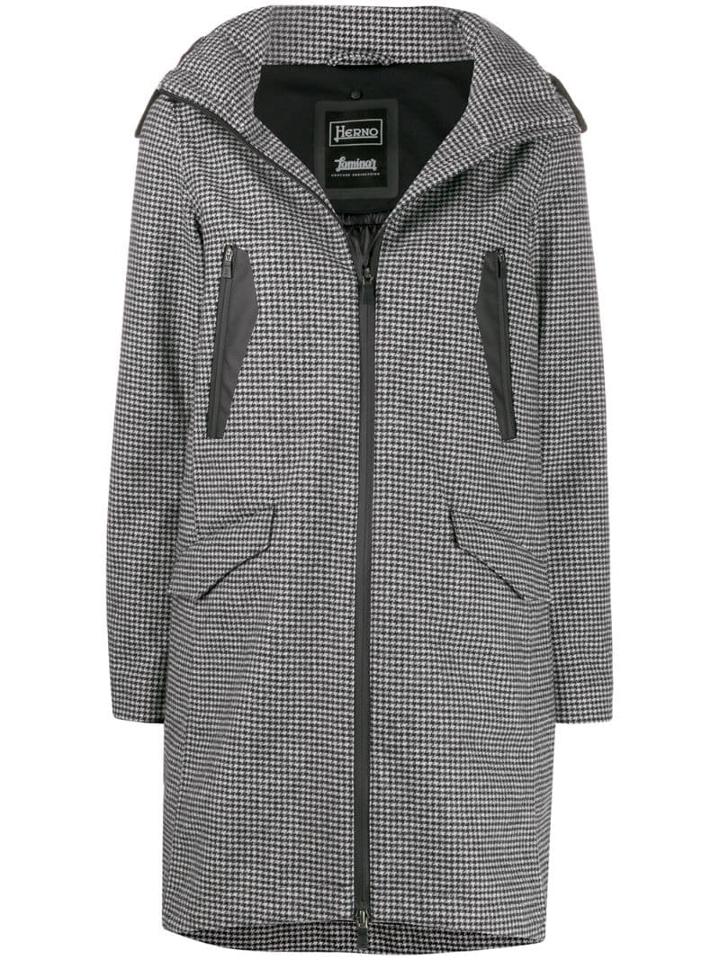 Herno Houndstooth Hooded Jacket - Black