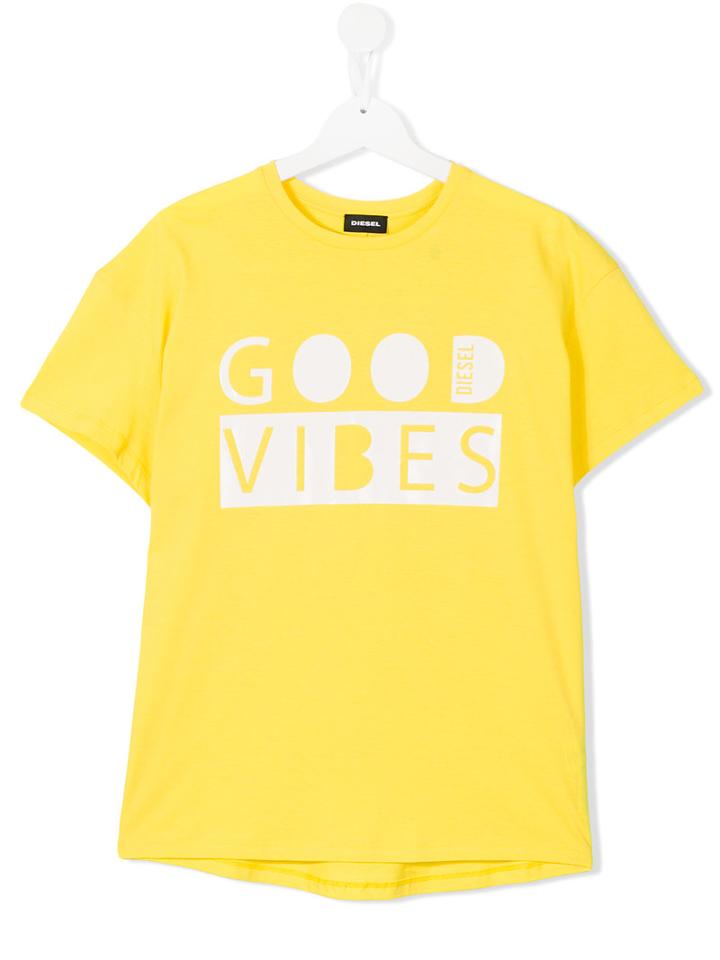 Diesel Kids Good Vibes T-shirt, Boy's, Size: 16 Yrs, Yellow/orange