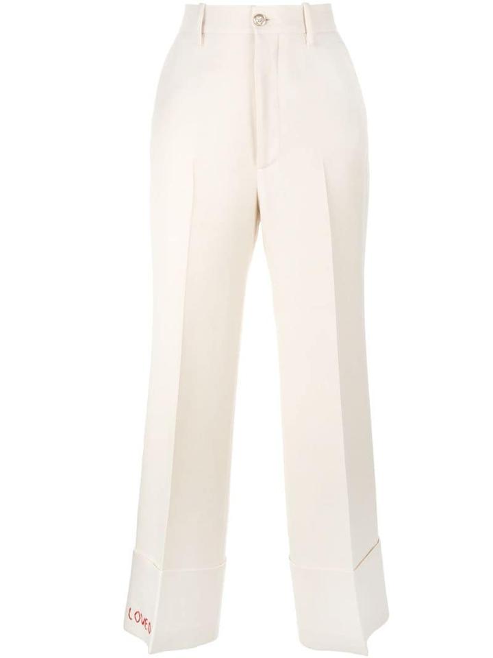 Gucci Loved Embroidered Wide-leg Trousers - Neutrals