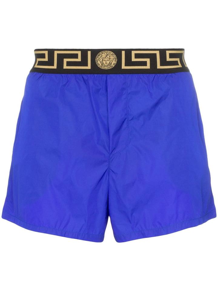 Versace Logo Waist Swim Shorts - Blue
