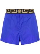 Versace Logo Waist Swim Shorts - Blue