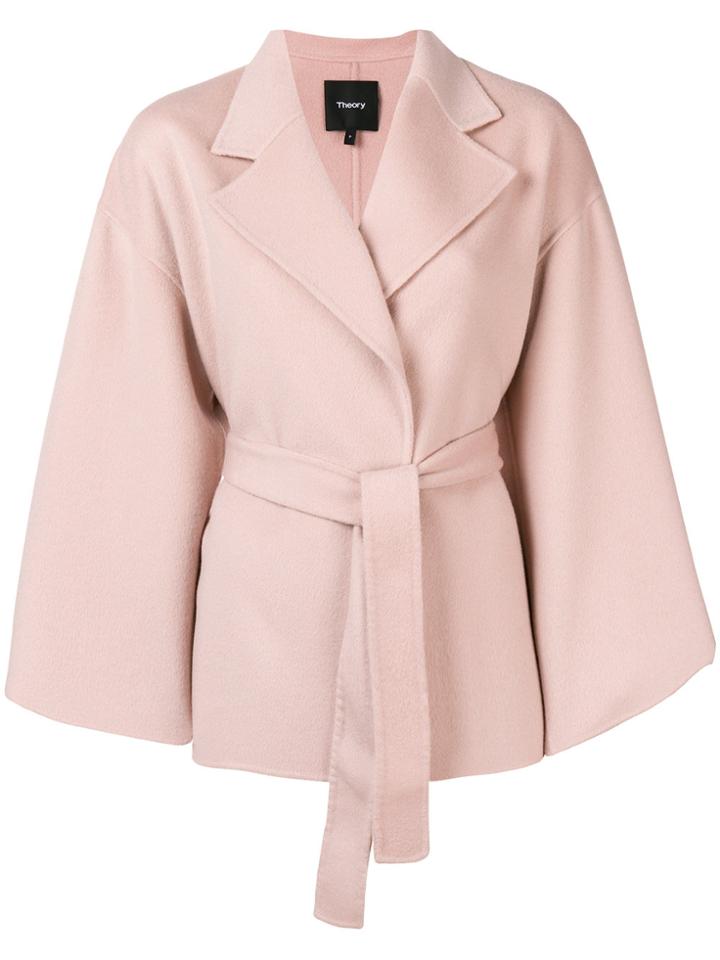 Theory Double-breasted Robe Coat - Pink & Purple