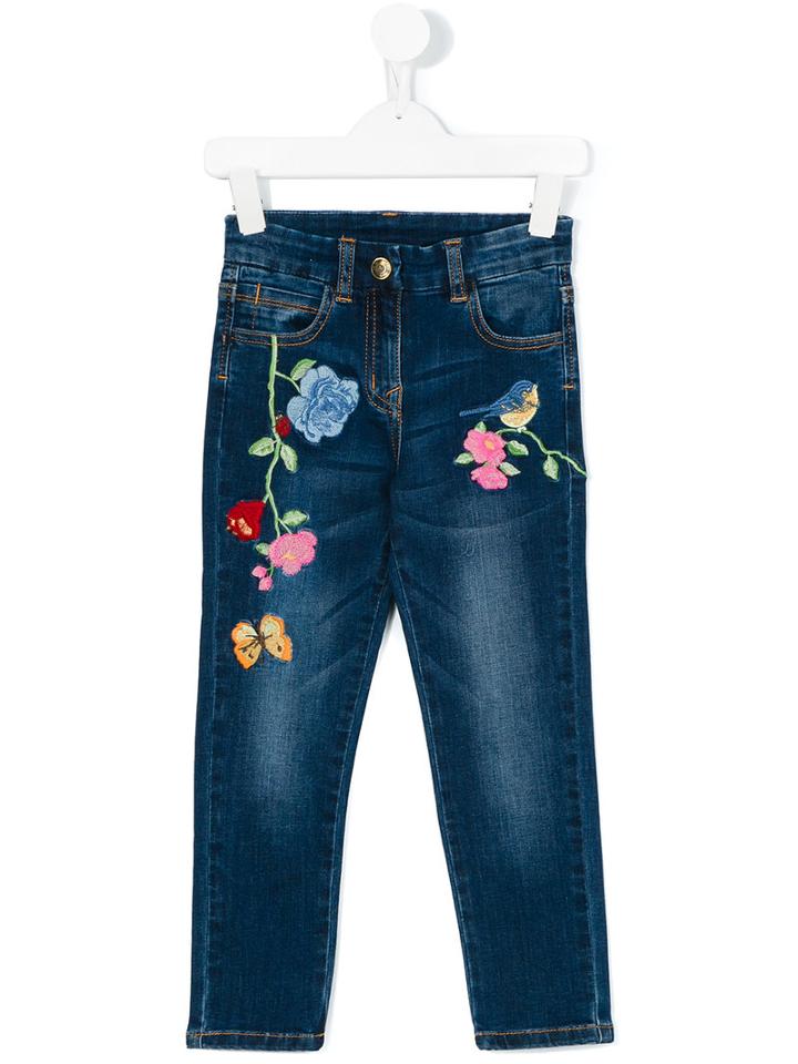 Monnalisa - Floral Embroidered Jeans - Kids - Cotton/polyester/spandex/elastane - 12 Yrs, Blue