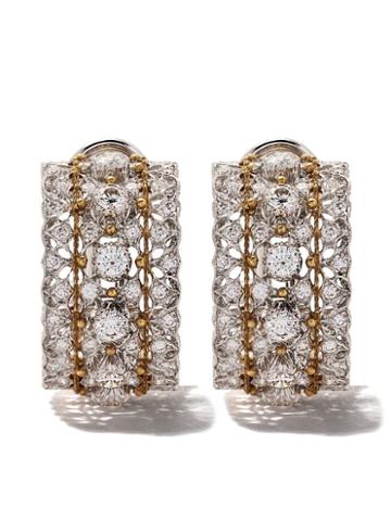 Buccellati 18kt White Gold Buccellati Medium Hoop Diamond Earrings -