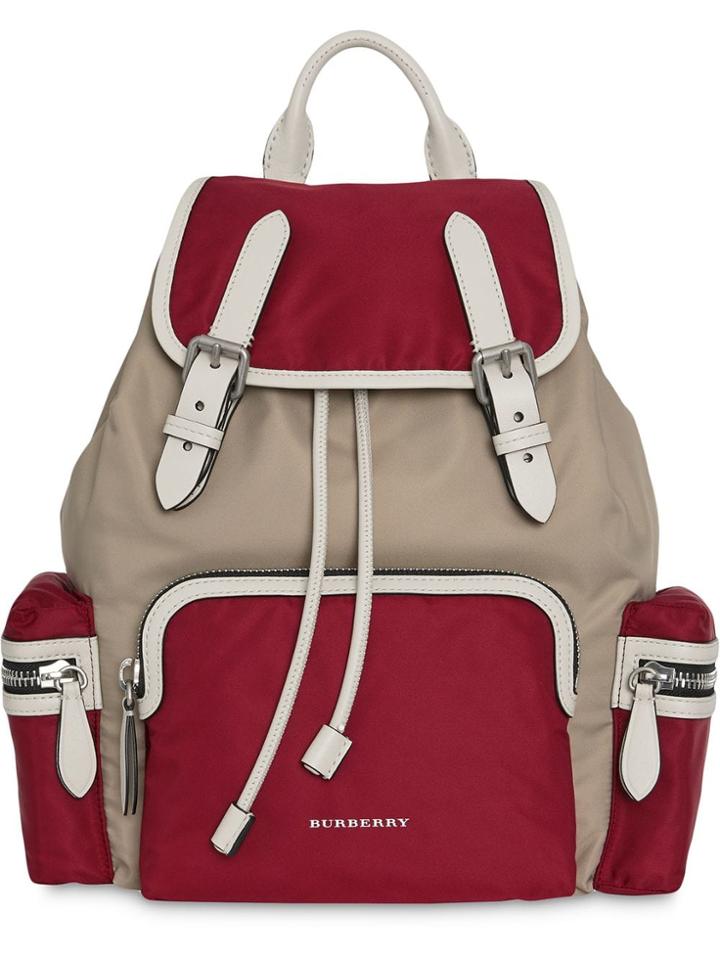Burberry The Medium Rucksack In Colour Block Nylon And Leather - Red