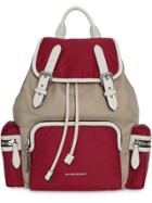 Burberry The Medium Rucksack In Colour Block Nylon And Leather - Red