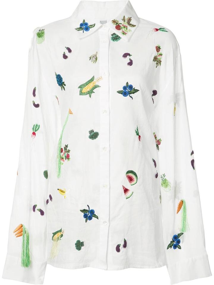 Rosie Assoulin Salad Print Shirt, Women's, Size: Small, White, Cotton