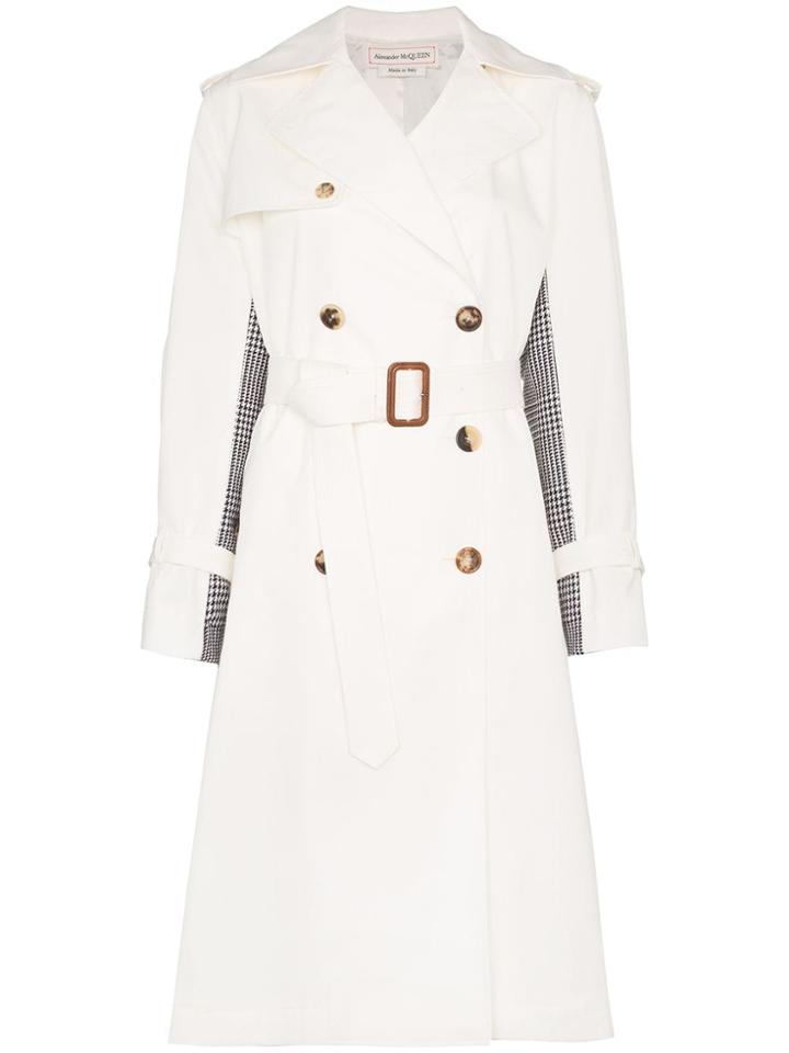 Alexander Mcqueen Contrast Check Trench Coat - White