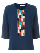 Tory Burch Woven Detail Knit Top, Women's, Size: Xs, Blue, Polyester/viscose