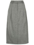 Tibi Herringbone Pleated Pencil Skirt - Grey