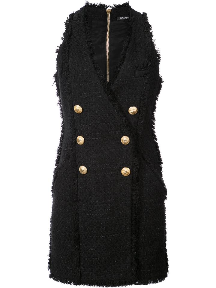 Balmain Double-breasted Tweed Dress - Black