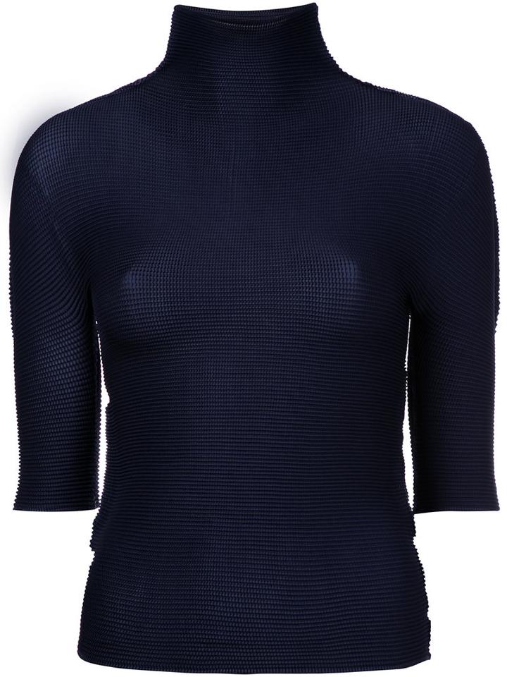 Issey Miyake Cauliflower - Turtleneck Blouse - Women - Polyester - One Size, Blue, Polyester