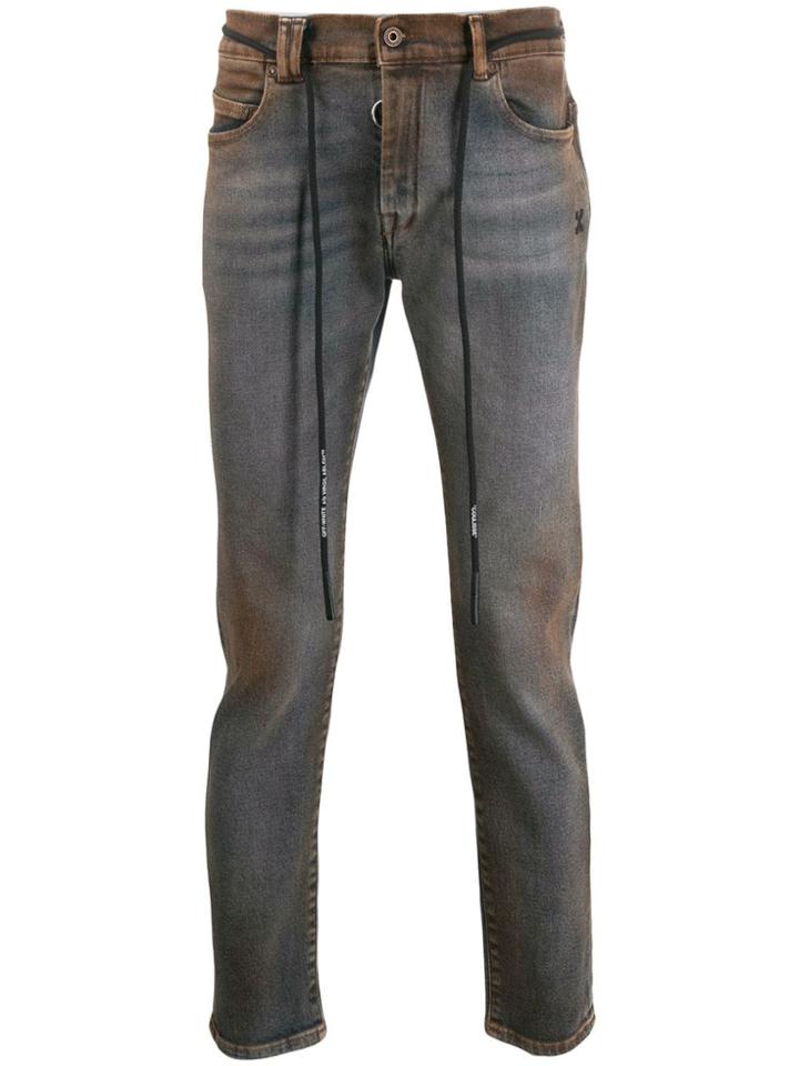 Off-white Stain Effect Skinny-fit Jeans - Blue