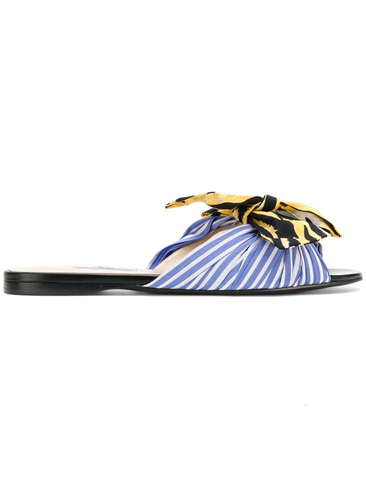 Prada Striped Bow Sandals - Blue