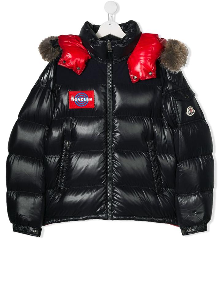 Moncler Kids Teen Logo Embroidered Padded Coat - Blue