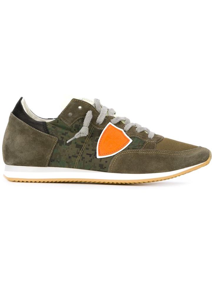 Philippe Model Contrast Panel Sneakers, Men's, Size: 42, Green, Leather/nylon/rubber