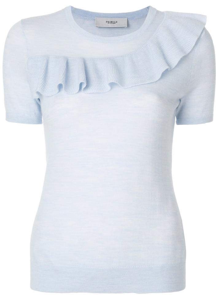 Pringle Of Scotland Frill Front Short Sleeve Sweater - Blue