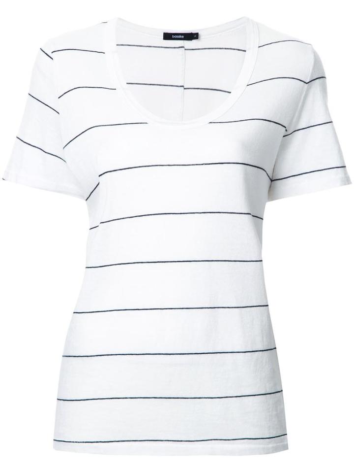Bassike Stripe Scoop Neck T-shirt, Women's, Size: 14, White, Organic Cotton