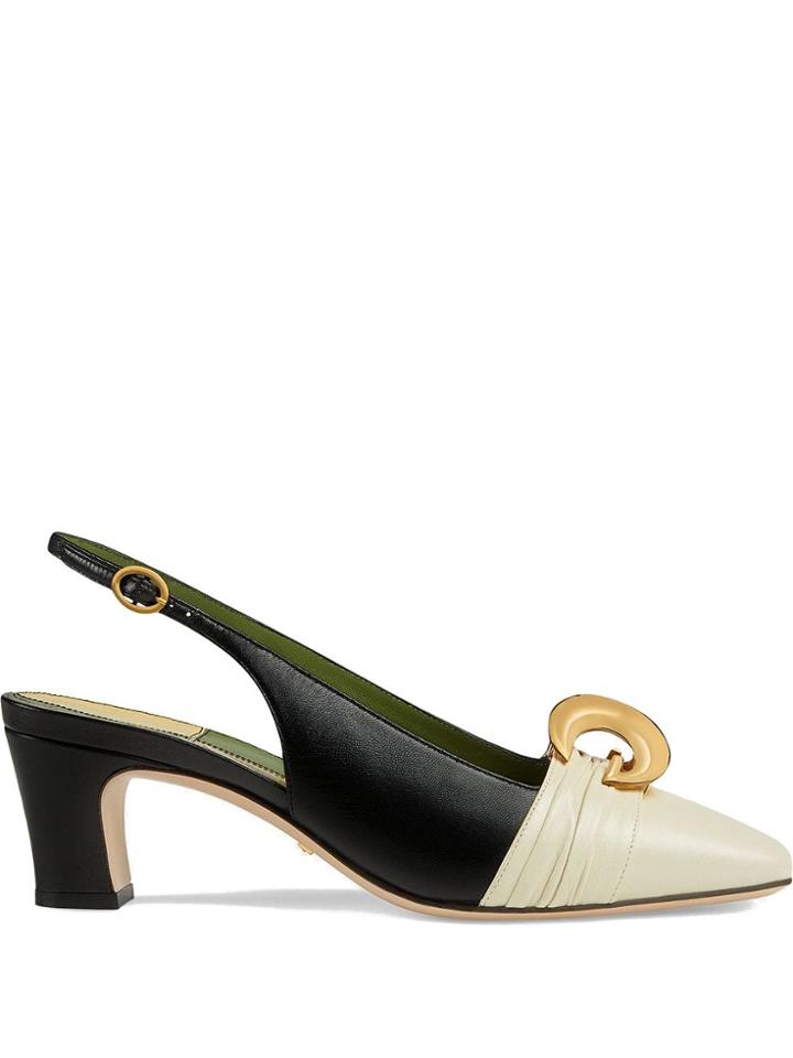 Gucci Leather Mid-heel Slingback Pump With Half Moon Gg - Black