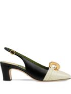 Gucci Leather Mid-heel Slingback Pump With Half Moon Gg - Black