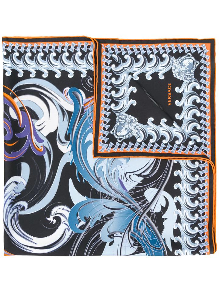 Versace Swirl Baroque Print Foulard - Black