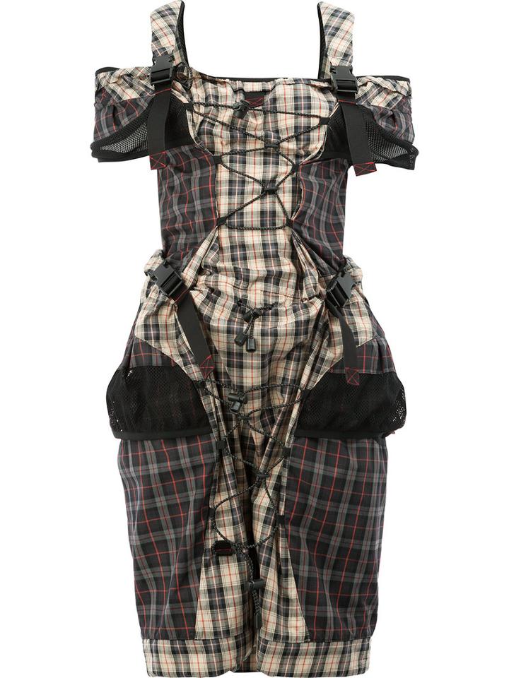 Maison Margiela Backpack Strap Tartan Dress, Women's, Size: 40, Black, Cotton/polyester/polyurethane