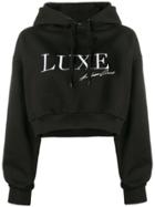 Andrea Crews Cropped Slogan Hoodie - Black