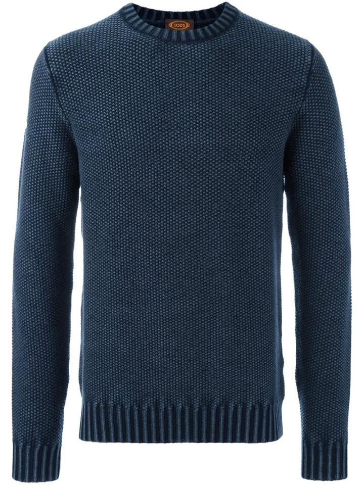 Tod's Crew Neck Jumper, Men's, Size: Xl, Blue, Merino