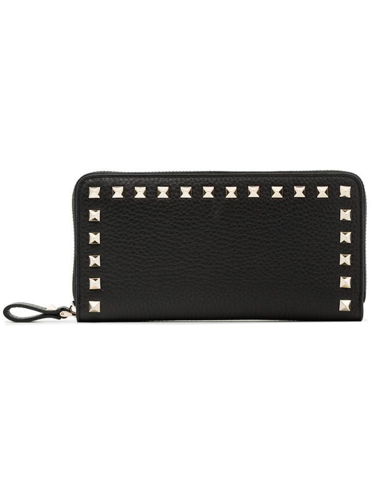 Valentino Black Rockstud Zipped Leather Wallet