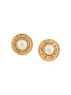 Chanel Vintage Logo Round Earrings - Gold